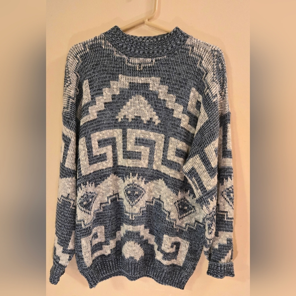 Metrix Geometric Sweater - Blue Grey - Oversized Sweater - Metallic - Size 22W